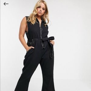 NWT ASOS Kick Flare Denim Jumpsuit in Washed Black
